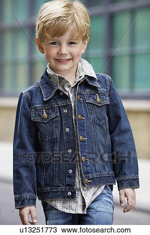 Boy in denim jacket (portrait) View Large Photo Image Stock Image - Boy in denim jacket (portrait). Fotosearch