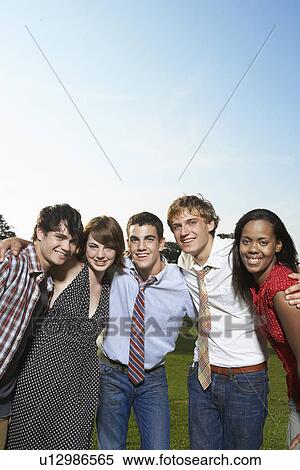 Stock Photography - Portrait of five teenagers. Fotosearch