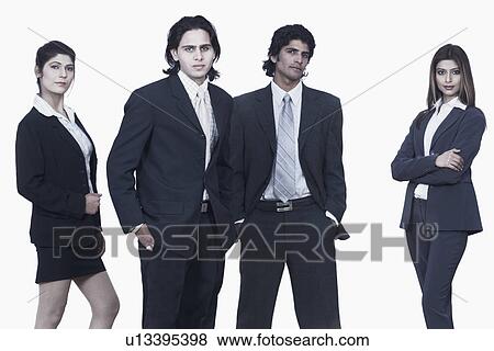 Stock Photo - Portrait of two businessmen and two businesswomen standing. Fotosearch