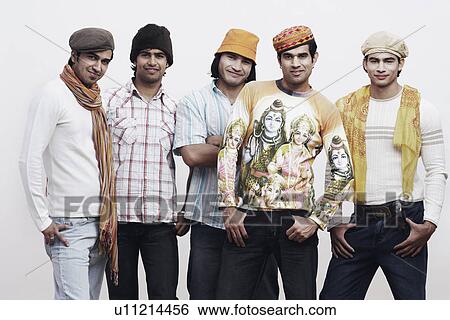 Stock Photograph - Portrait of five young men posing. Fotosearch