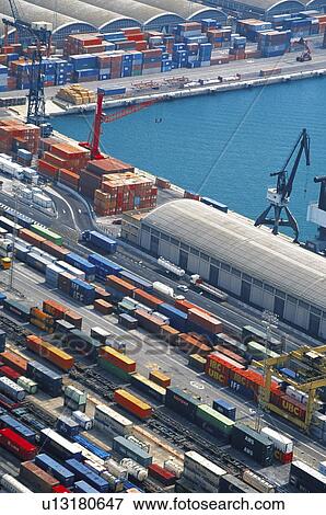 Stock Photo - Derrick, Blue, Sky, Harbour, Harbor, Port, Seaport. Fotosearch