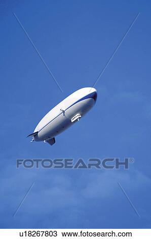 Stock Image - Transport, Transportation, Air, Air transportation, Zeppelin, Take off, Taking off. Fotosearch