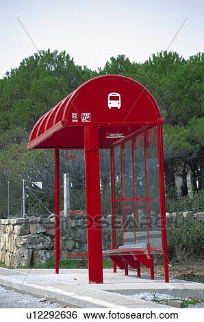 Bus stop, Bus stops, Bus, Public transport, Public transportation, Red, Pavement View Large Photo Image Stock Photograph - Bus stop, Bus stops, Bus, Public transport, Public transportation, Red, Pavement. Fotosearch
