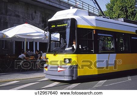Stock Image - Transport, Transportation, Urban transport, Urban transportation, Public transport, Public transportation, Tram. Fotosearch