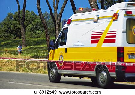 Stock Photo - Transport, Transportation, Urban transport, Urban transportation, Ambulance, Sirene, Emergency. Fotosearch