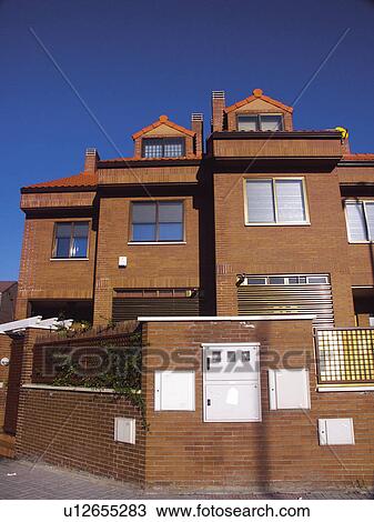 Stock Image - Building, Buildings, Architecture, Modern architecture, Window, Windows, Terraced house. Fotosearch