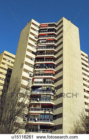 Stock Image - Building, Buildings, Architecture, Modern architecture, Window, Windows, Block of flats. Fotosearch