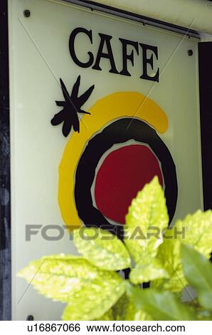 Stock Photograph - Urban, Café, Coffe, Cartel, Wall, Leaf, Leaves. Fotosearch