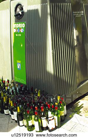 Stock Image - Urban, Urban details, Container, Glass, Galss Container, Bottle, Bottles. Fotosearch