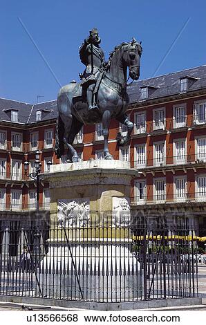Stock Photo - Urban, Urban details, Statue, Horseman, Rider, Horse, Fence. Fotosearch