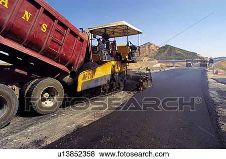 Stock Photo - Construction, Asphalt, Blacktop, Asphalting, Road, Engine, Asphalting engine. Fotosearch