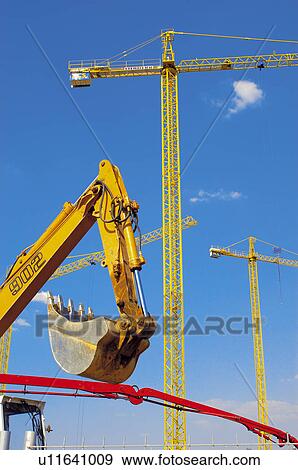 Stock Photo - Construction, Building, Material, Crane, Cranes, In construction, Building site. Fotosearch