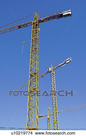 Picture - Construction, High, Crane, Cranes, Sky, Blue sky, Cloud. Fotosearch