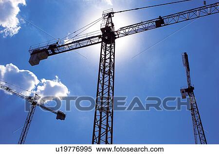 Stock Photography - Construction, High, Crane, Cranes, Sky, Blue sky, Cloud. Fotosearch