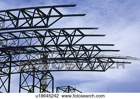 Stock Image - Construction, Roof, Frame, Framework, Metalic framework, In construction, Scaffold. Fotosearch