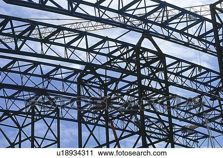 Stock Image - Construction, Roof, Frame, Framework, Metalic framework, In construction, Scaffold. Fotosearch