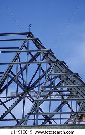 Stock Photo - Construction, Roof, Frame, Framework, Metalic framework, In construction, Scaffold. Fotosearch
