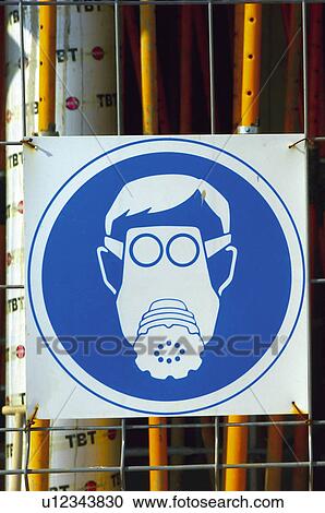 Stock Image - Construction, Sign, Signal, Security, Health and safety at work, Mask. Fotosearch
