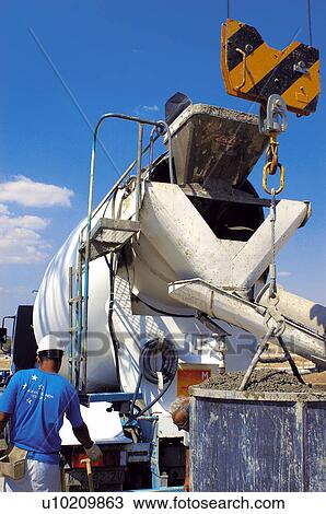 Stock Image - Construction, Worker, Labourer, Laborer, Helmet, Concrete. Fotosearch
