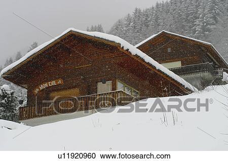 Stock Image - Landscape of snow, Landscape, Landscapes of snow, Winter, Snow, House, Alps. Fotosearch