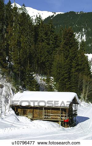 Stock Photo - Landscape of snow, Landscape, Landscapes of snow, Winter, Snow, House, Alps. Fotosearch