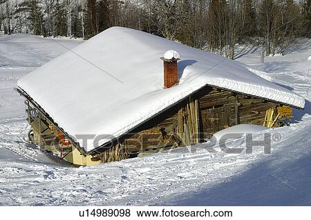 Stock Photo - Landscape of snow, Landscape, Landscapes of snow, Winter, Snow, House, Alps. Fotosearch
