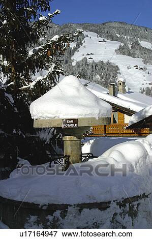 Stock Photo - Landscape of snow, Landscape, Landscapes of snow, Winter, Snow, House, Alps. Fotosearch