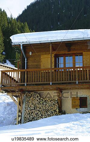 Stock Photo - Landscape of snow, Landscape, Landscapes of snow, Winter, Snow, House, Alps. Fotosearch
