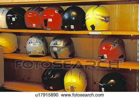 Stock Image - Snow details, Ski, Ski equipment, Shop, Helmet, Helmets, Self. Fotosearch