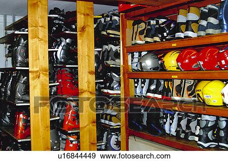 Stock Photo - Snow details, Ski, Ski equipment, Shop, Helmet, Helmets, Self. Fotosearch