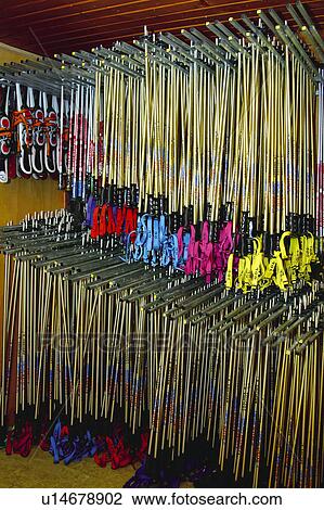 Stock Image - Snow details, Ski, Ski equipment, Skis, Shop, Pile, Pile of skis. Fotosearch