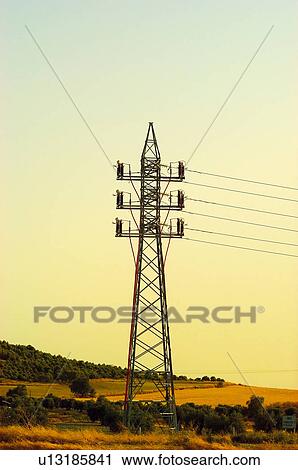 Stock Image - Industry, Energy, Electricity, Power, Turret, Electric turret, Post. Fotosearch