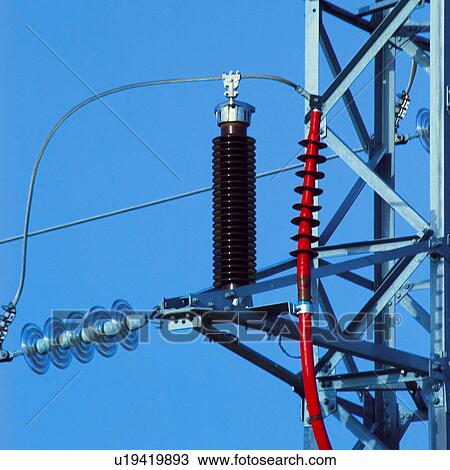 Stock Image - Industry, Energy, Electricity, Power, Turret, Electric turret, Post. Fotosearch