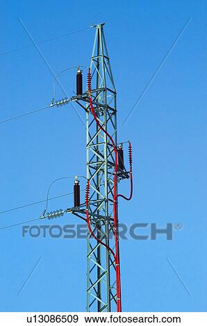Stock Photo - Industry, Energy, Electricity, Power, Turret, Electric turret, Post. Fotosearch