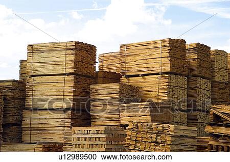 Stock Image - Industry, Timber, Lumber, Timber industry, Lumber industry, Wood, Pile. Fotosearch