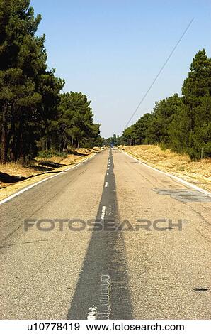 Stock Photo - Road, Roads, Spanish, Spanish road, Spanish roads, Straight, Landscape. Fotosearch