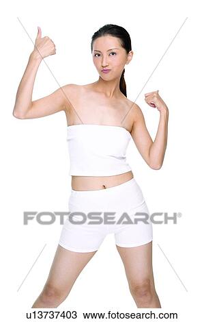 Stock Image - Asian Ethnicity, Close-Up, Black Hair, Belly Button, Agreement. Fotosearch