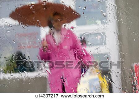 Shopper leaving grocery store with umbrella in the rain View Large Photo Image Stock Photo - Shopper leaving grocery store with umbrella in the rain. Fotosearch