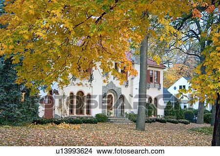 Autumn view of house, USA View Large Photo Image Picture - Autumn view of house, USA. Fotosearch