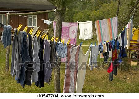 Picture - Clothes hanging in Polish farm yard. Fotosearch