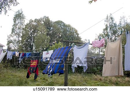 Polish wash flying free on clothesline at farm View Large Photo Image Stock Photo - Polish wash flying free on clothesline at farm. Fotosearch