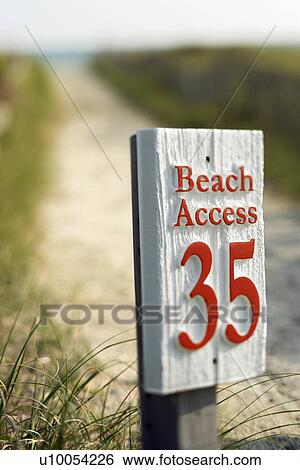 Stock Photograph - Beach access walkway and sign on Bald Head Island, North Carolina.. Fotosearch