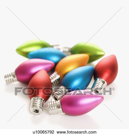 Stock Image - Still life of multicolored Christmas ornaments.. Fotosearch