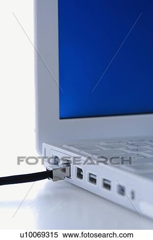Close-up of data wire plugged into laptop computer. View Large Photo Image Stock Photography - Close-up of data wire plugged into laptop computer.. Fotosearch