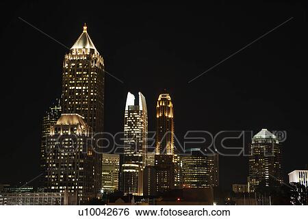 Stock Photograph - Nightscape of Atlanta, Georgia skyline.. Fotosearch