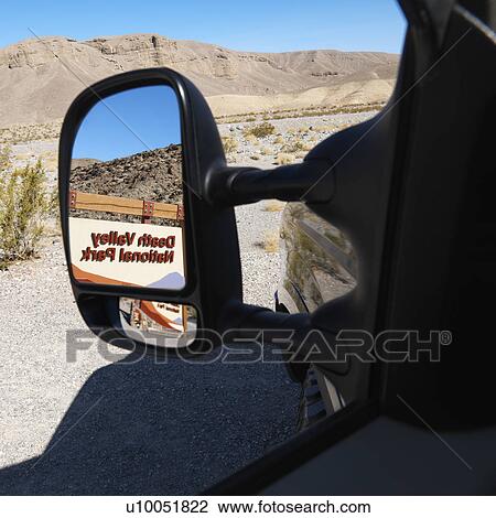 Death Valley National Park entrance sign reflected in side view vehicle mirror. View Large Photo Image Stock Image - Death Valley National Park entrance sign reflected in side view vehicle mirror.. Fotosearch