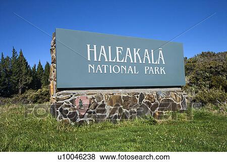 Stock Photo - Haleakala National Park entrance sign in Maui, Hawaii.. Fotosearch