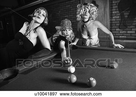 Three prime adult retro Caucasian females shooting pool. View Large Photo Image Stock Photo - Three prime adult retro Caucasian females shooting pool.. Fotosearch