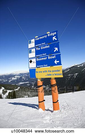 Picture - Ski resort trail direction signs.. Fotosearch