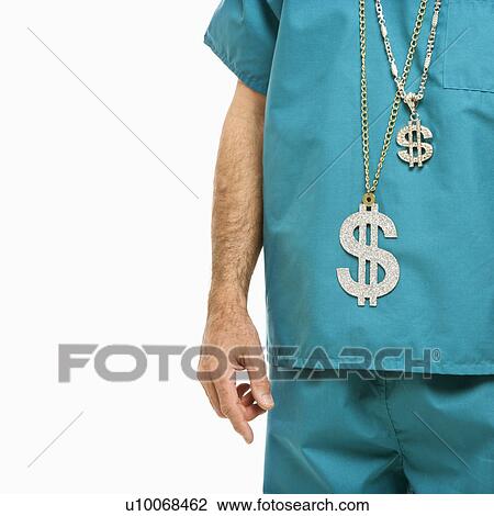 Mid-adult Caucasian male doctor with two dollar sign necklaces. View Large Photo Image Stock Image - Mid-adult Caucasian male doctor with two dollar sign necklaces.. Fotosearch